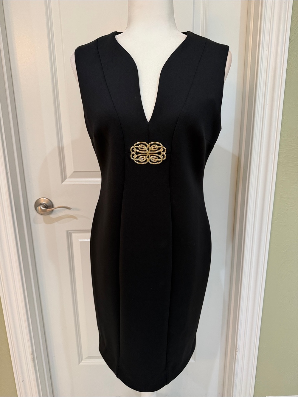 Calvin Klein Black Midi Dress with Gold Embellishment